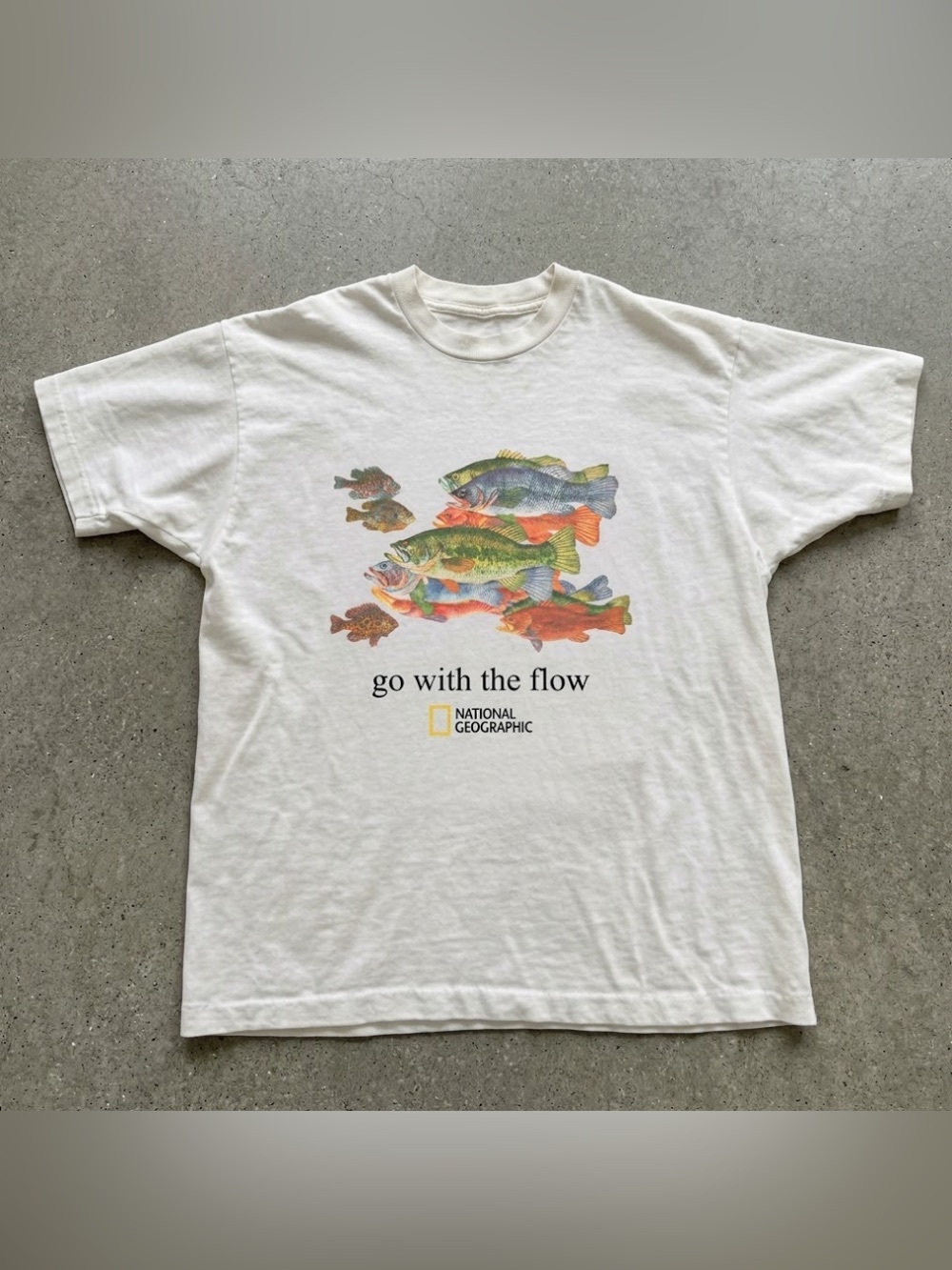 National Geographic White Tee with Multicolor Fish Illustration